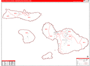 Kahului-Wailuku-Lahaina Metro Area Wall Map Red Line Style